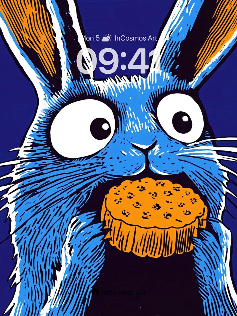 Playful Blue Rabbit Wallpaper with Cookie Crunch wallpaper for iPhone, iPad & Mac