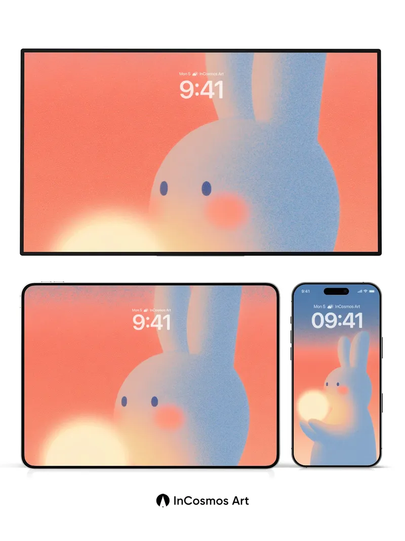 Serene Bunny Wallpaper with Luminous Orb