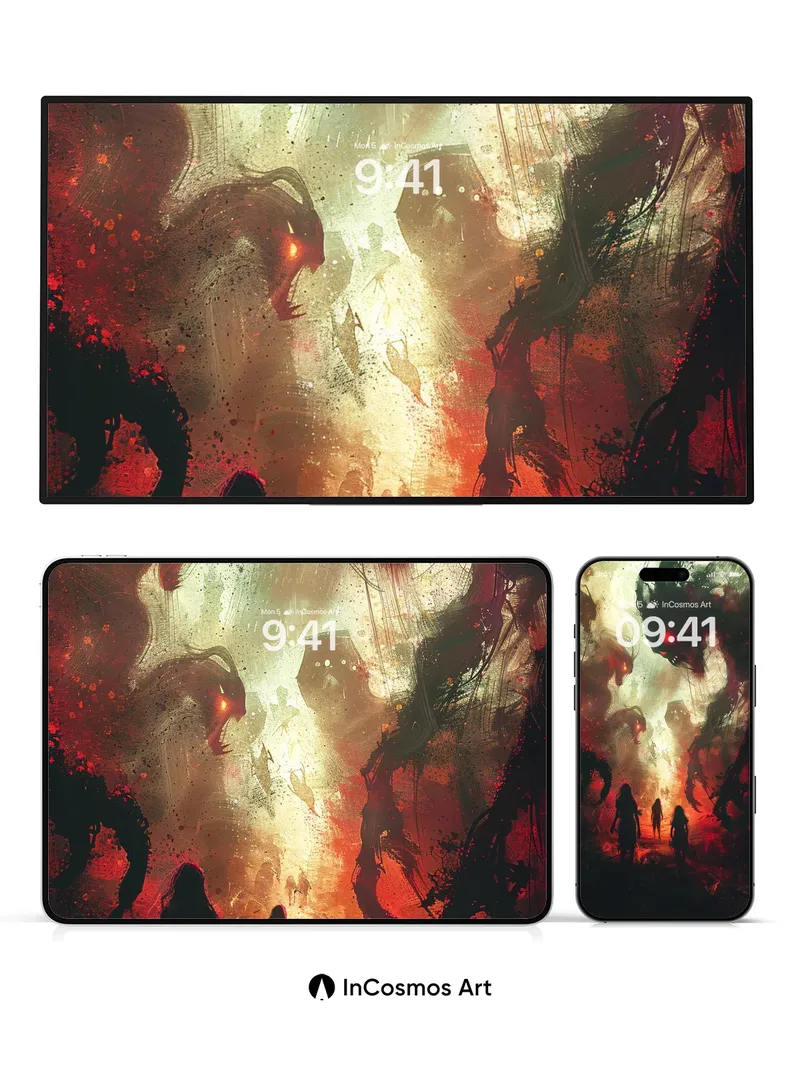 Crimson Abyss Wallpaper with Shadowed Figures