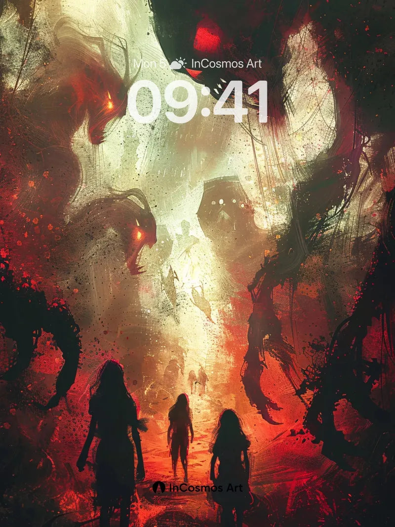 Crimson Abyss Wallpaper with Shadowed Figures