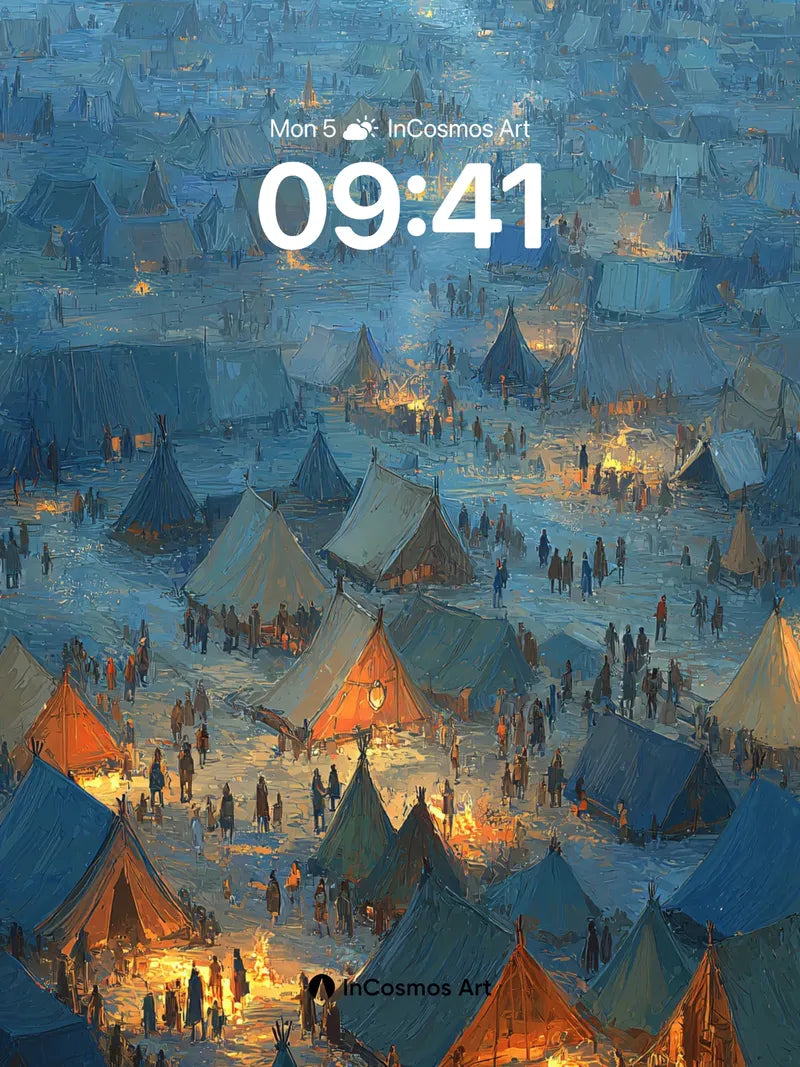 Frozen Campfire Glow Wallpaper with Whispering Tents