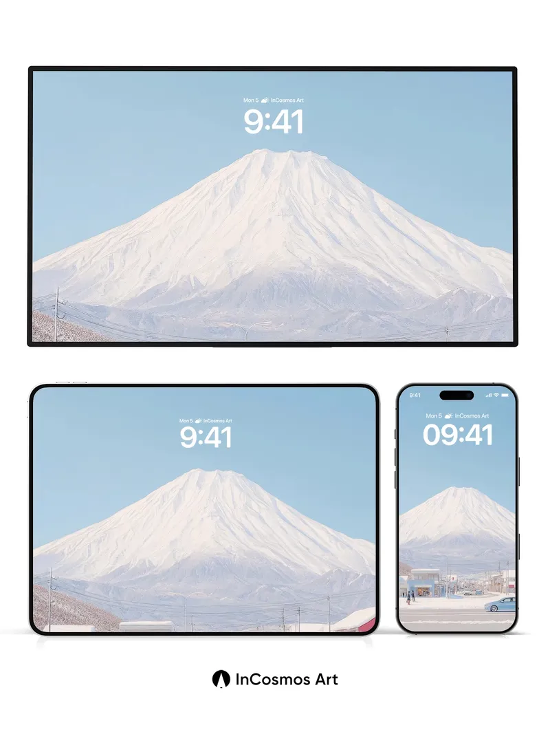 Serenity Snowscape Wallpaper with Mount Fuji Horizon