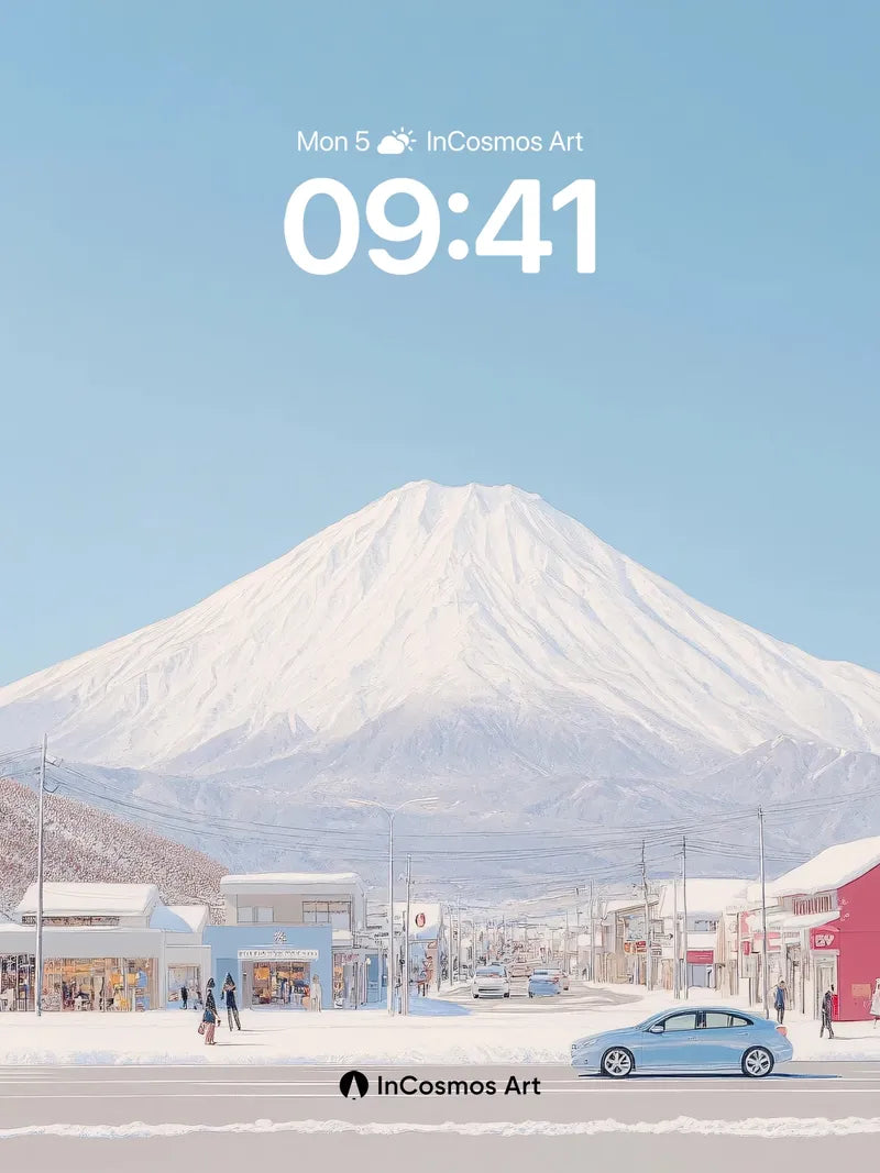 Serenity Snowscape Wallpaper with Mount Fuji Horizon