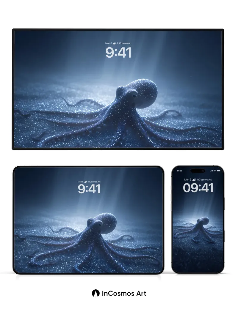 Midnight Pearl Octopus Wallpaper in Deep Blue