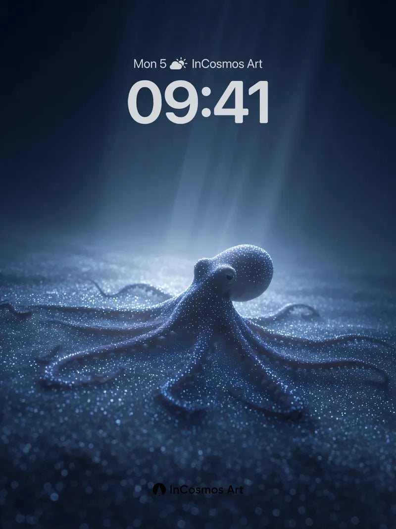 Midnight Pearl Octopus Wallpaper in Deep Blue wallpaper for iPhone, iPad & Mac