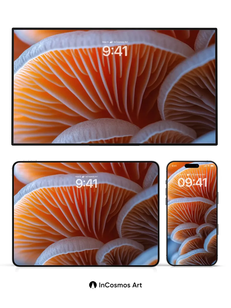 Luminous Fungi Wallpaper with Veined Glow