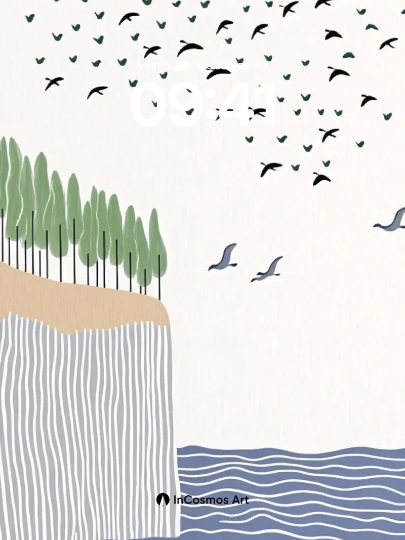 Serene Cliffside Wallpaper with Flocking Birds