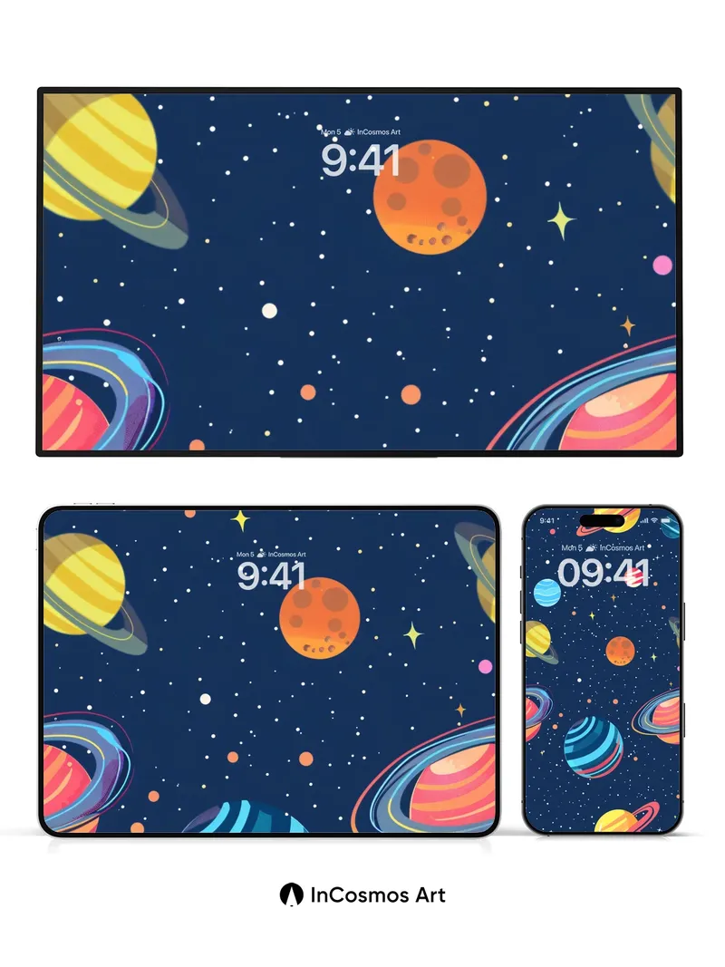 Cosmic Whimsy Wallpaper with Playful Planets