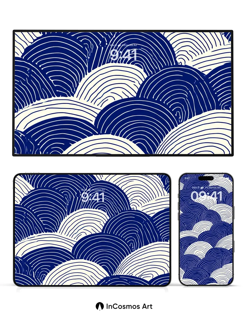 Serenity Wave Wallpaper in Indigo Depth