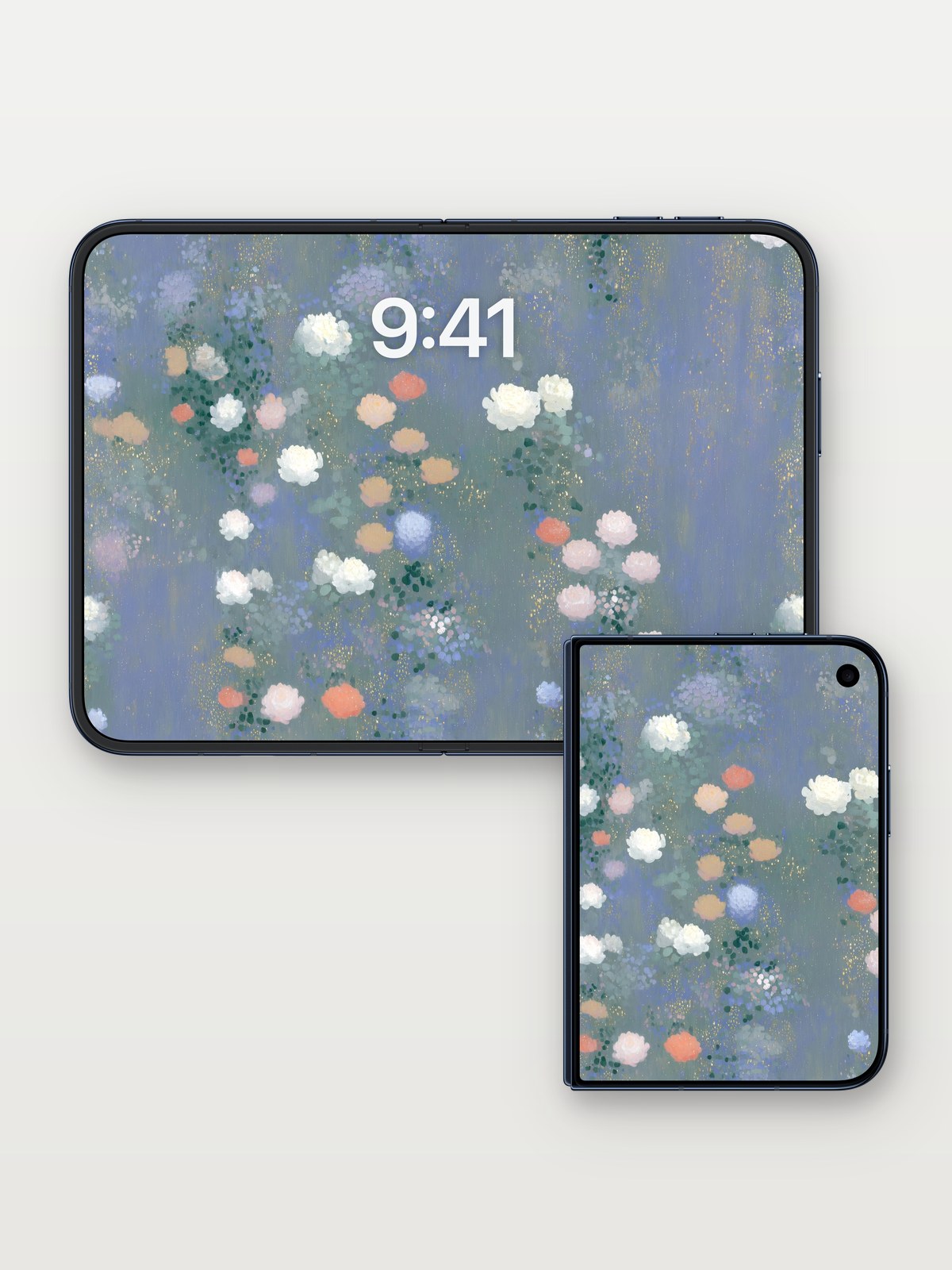 Soft Floral Background on iPhone Duo, open and closed