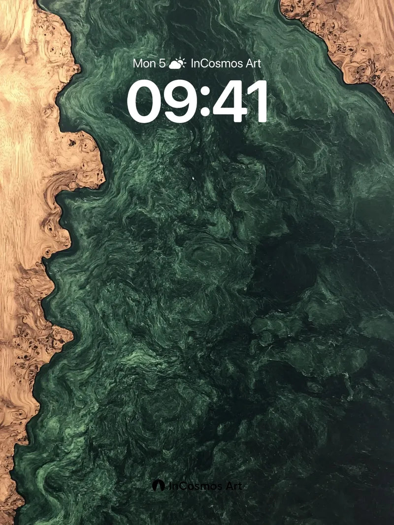 Emerald Abyss Wallpaper with Living Wood Edges