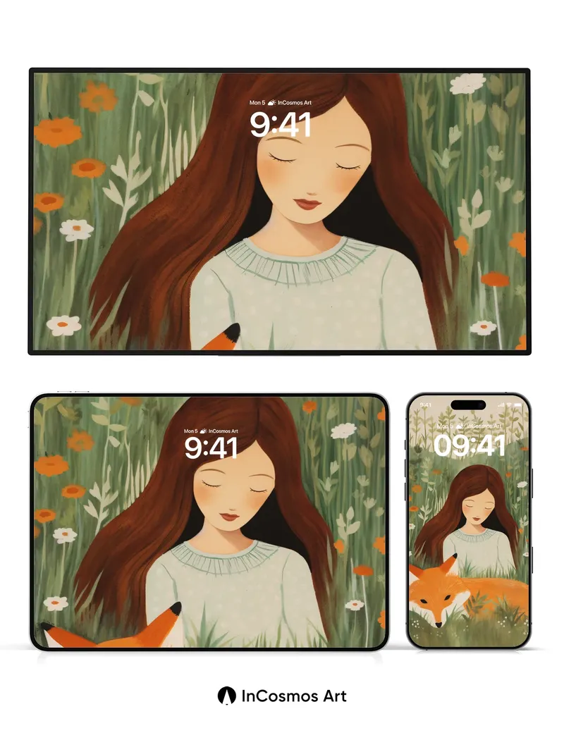 Serenity Fox Wallpaper with Whispering Grass