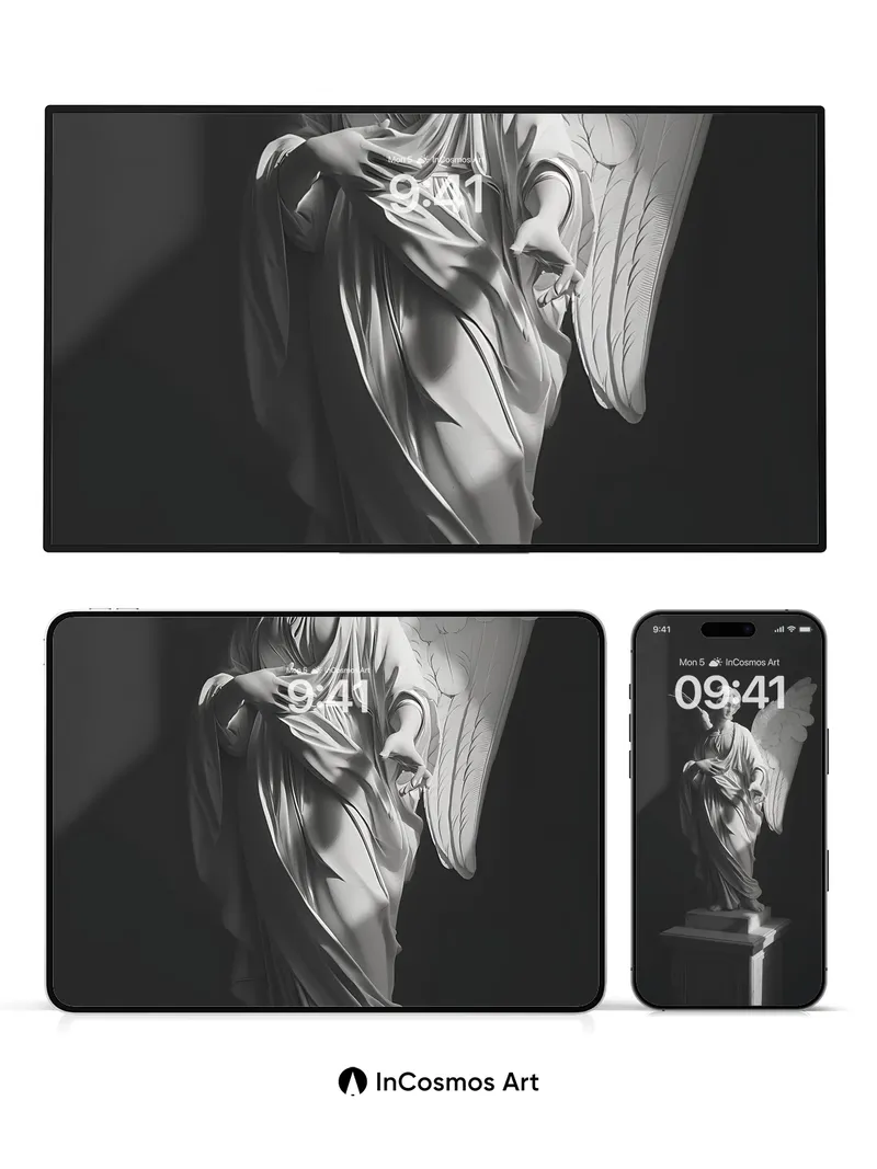 Serene Angel Wallpaper with Marble Light