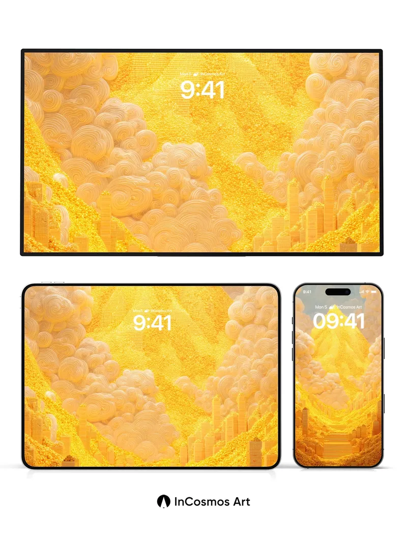 Golden Summit Wallpaper with Cloud Veils