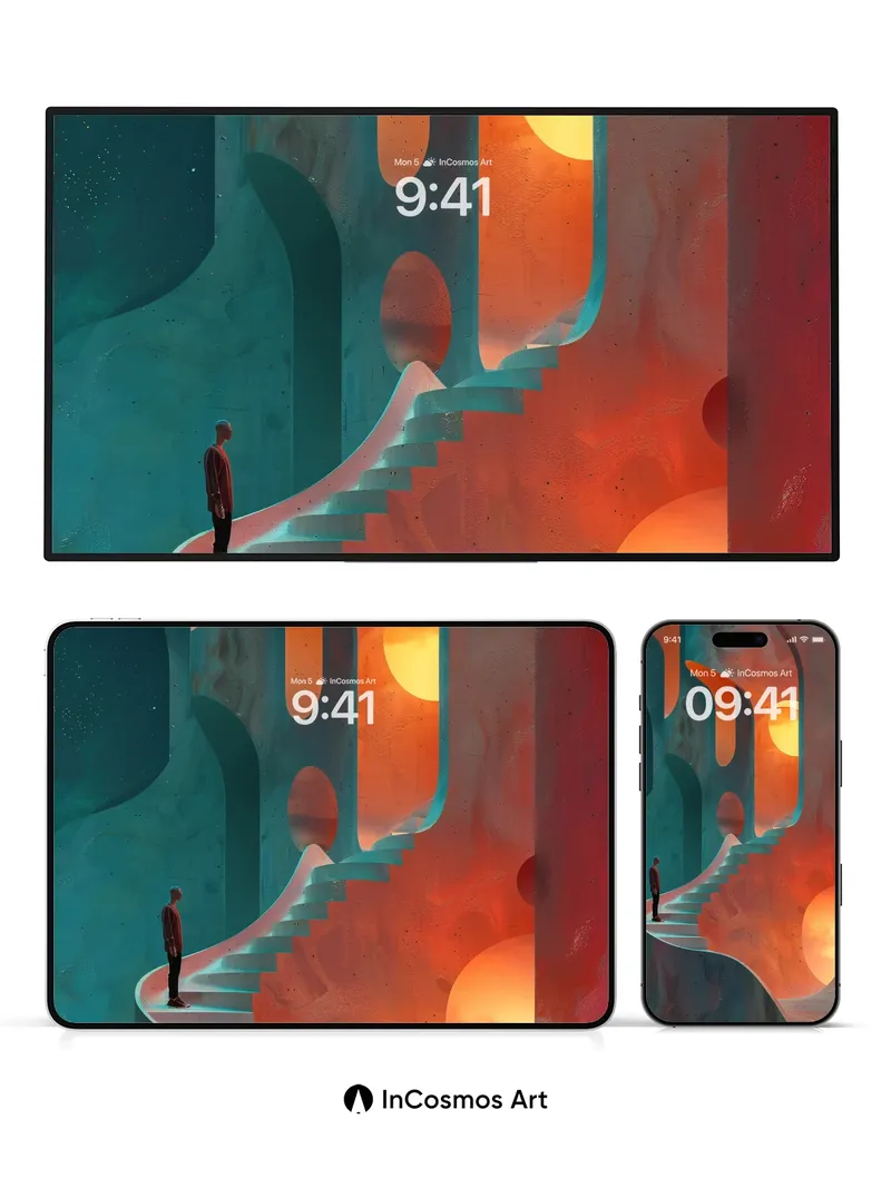 Surreal Stairway Wallpaper with Cosmic Light