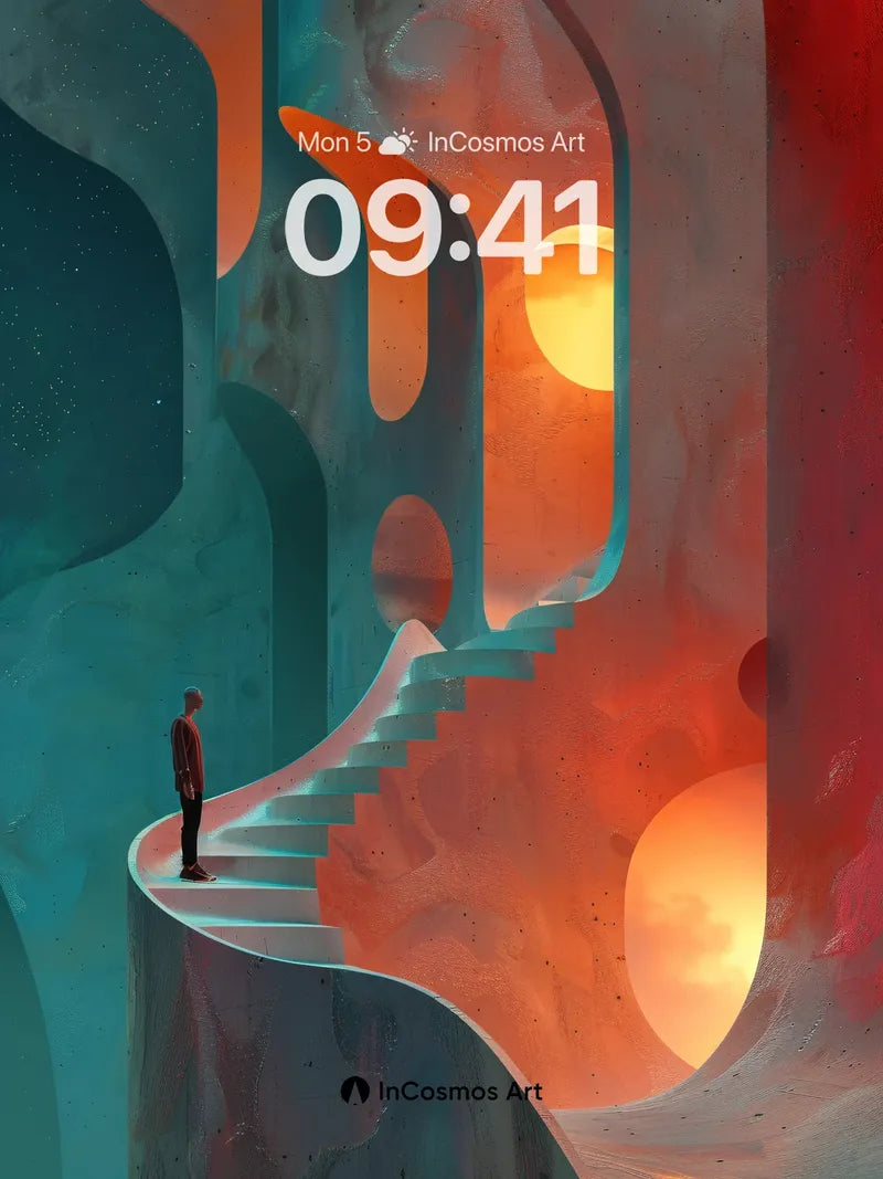 Surreal Stairway Wallpaper with Cosmic Light