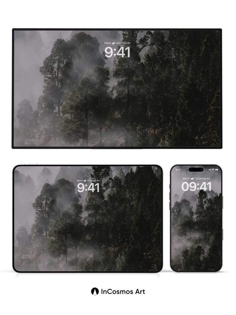 Misty Forest Wallpaper with Whispering Pines