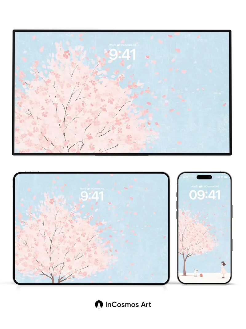 Serenity Bloom Wallpaper with Floating Petals