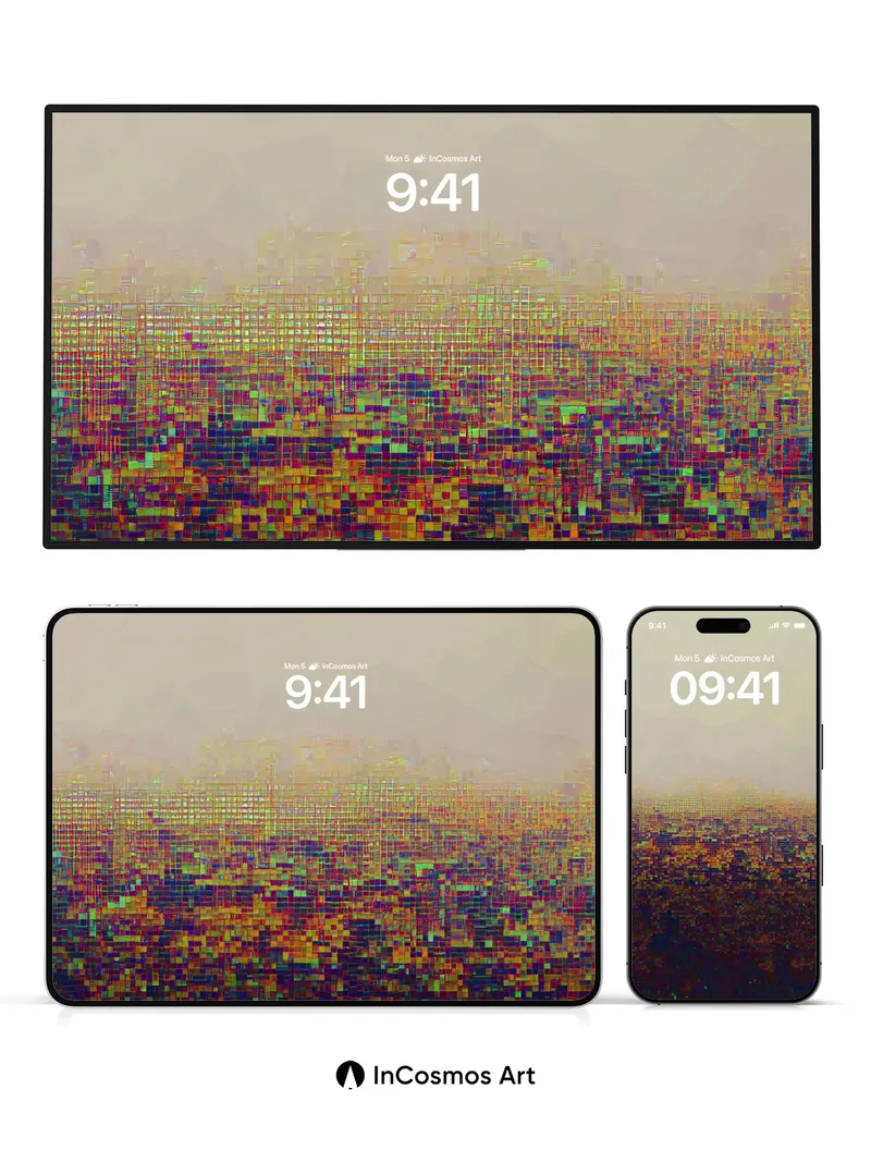 Fogged Pixel Horizon Wallpaper with Glitching Light