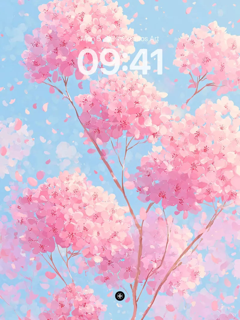 Soft Petal Drift Wallpaper in Pale Sky wallpaper for iPhone, iPad & Mac