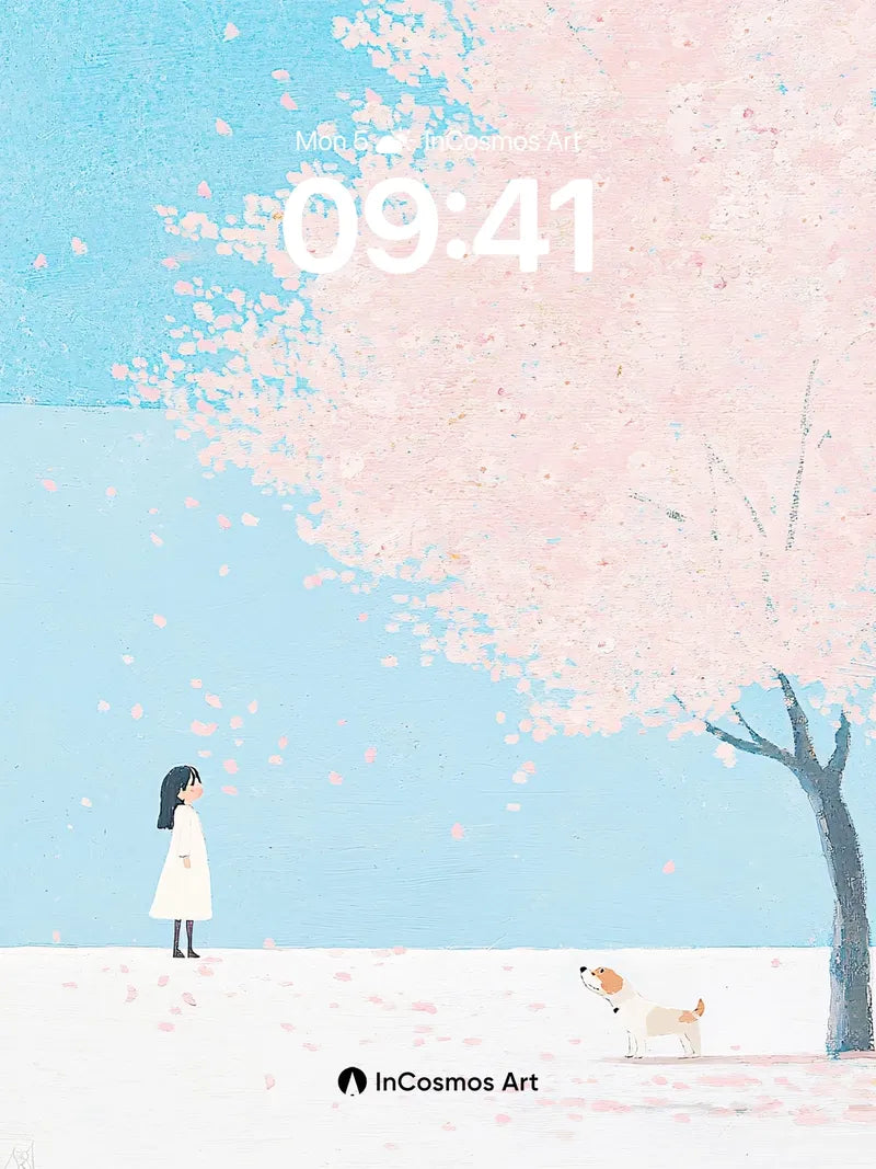 Serenity Cherry Bloom Wallpaper with Whispering Canine