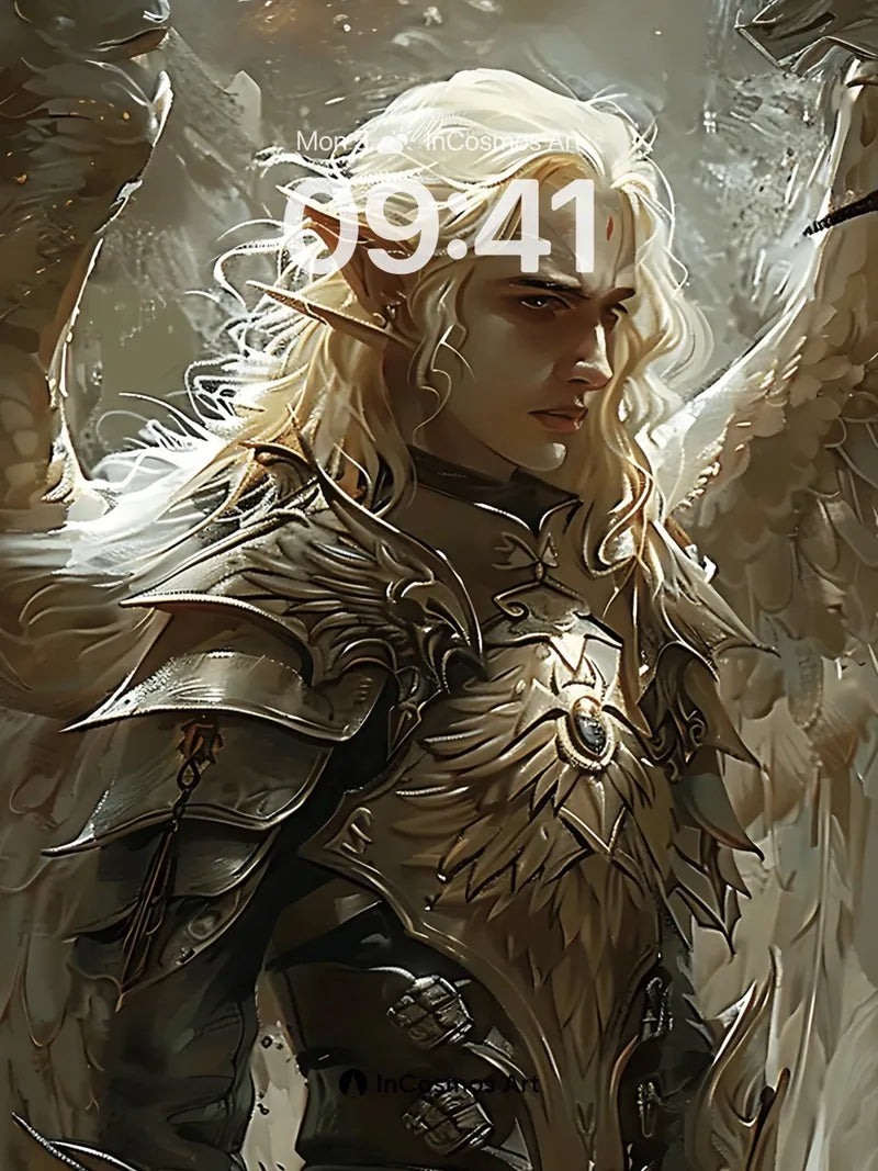 Ethereal Guardian Wallpaper with Feathered Armor