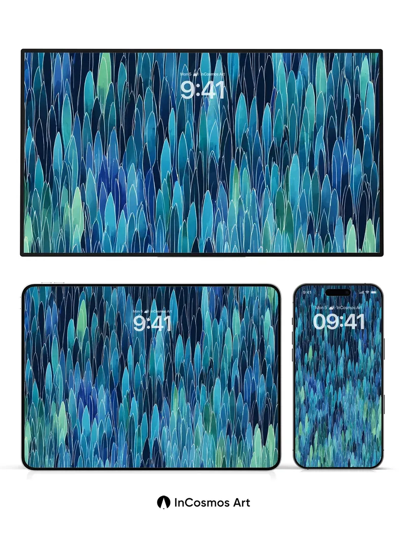 Teal Feathered Gradient Wallpaper with Depth