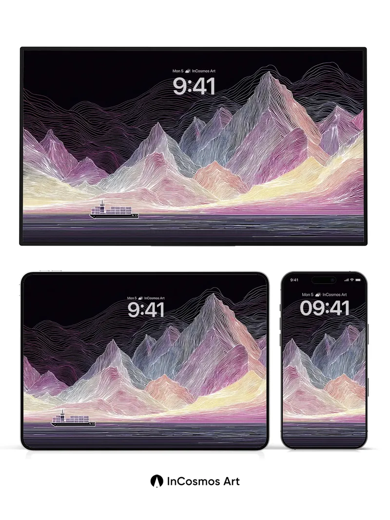 Surreal Mountain Haze Wallpaper with Floating Lines