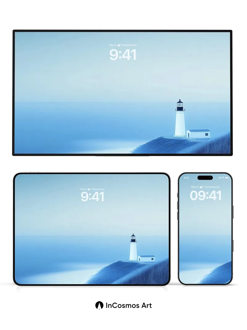 Serene Lighthouse Wallpaper with Ethereal Blue Haze