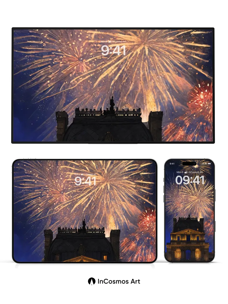 Golden Firework Symphony Wallpaper with Parisian Grandeur