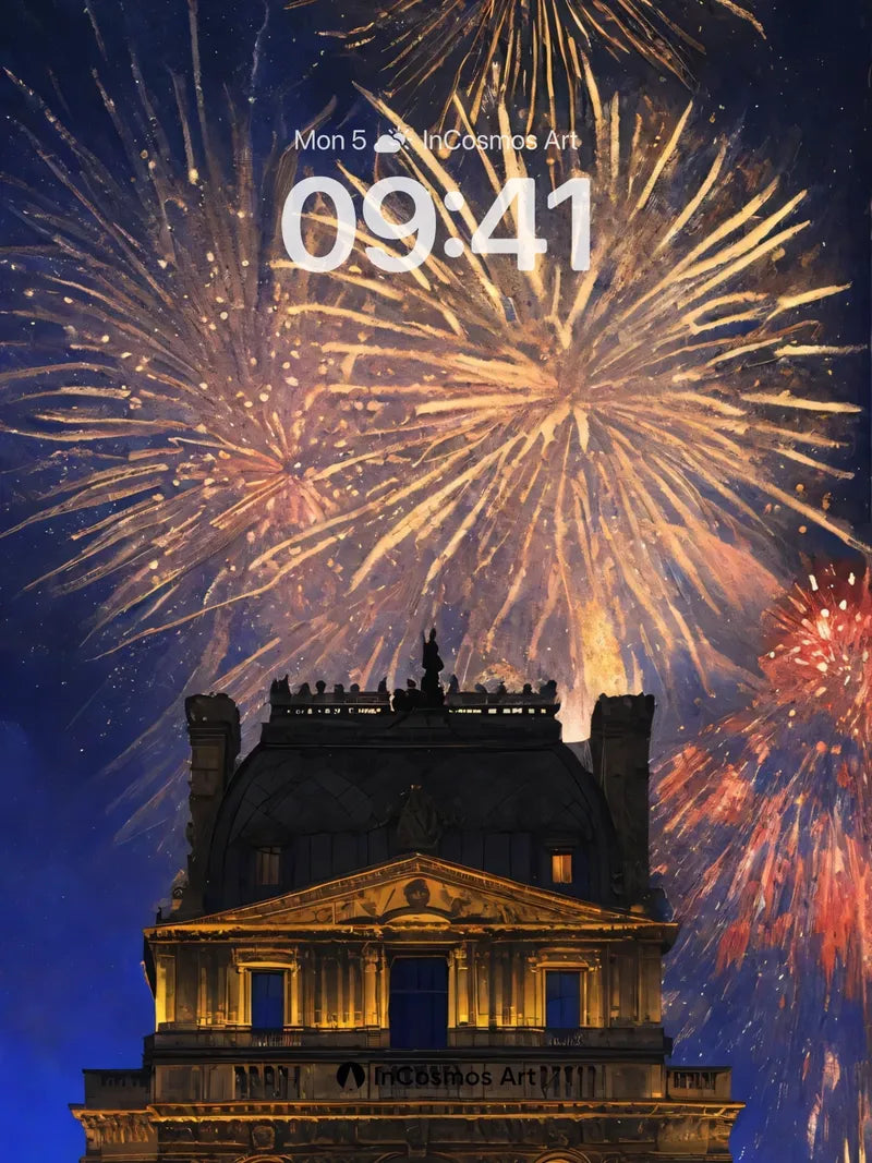 Golden Firework Symphony Wallpaper with Parisian Grandeur