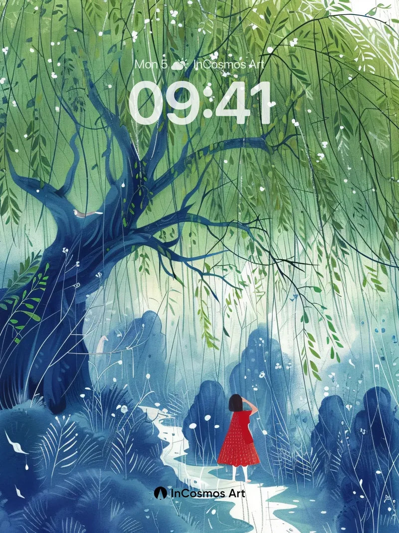 Whispering Willow Wallpaper with Floating Light