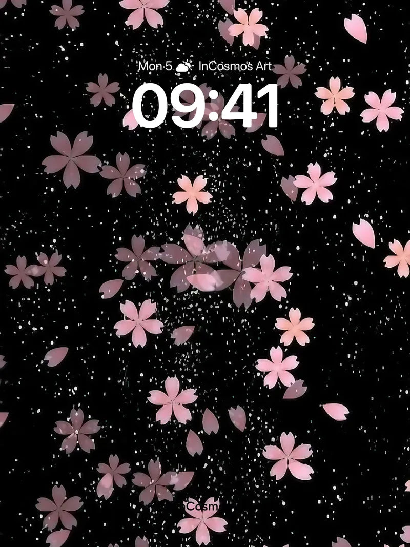 Midnight Cherry Petal Wallpaper with Starlight Dust
