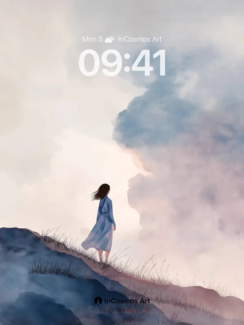 Solitary Mist Wanderer Background with Soft Haze wallpaper for iPhone, iPad & Mac