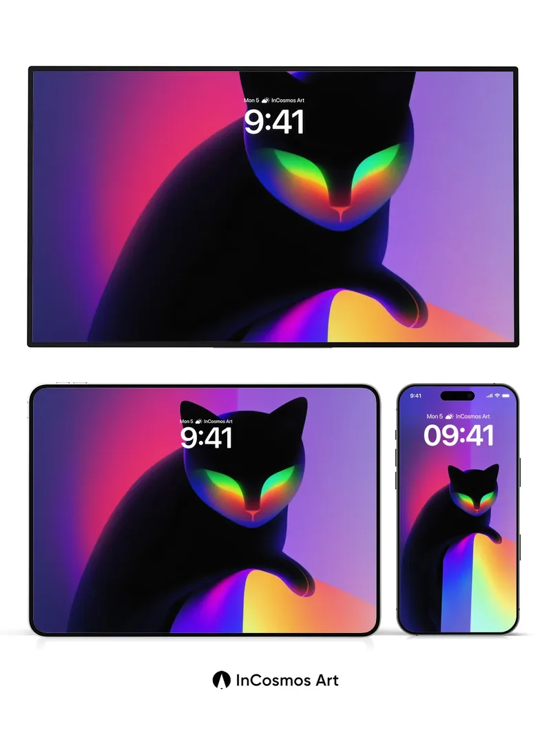 Neon Mirage Wallpaper with Rainbow Eyes