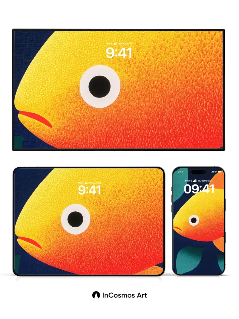 Playful Gradient Fish Wallpaper with Textured Glow