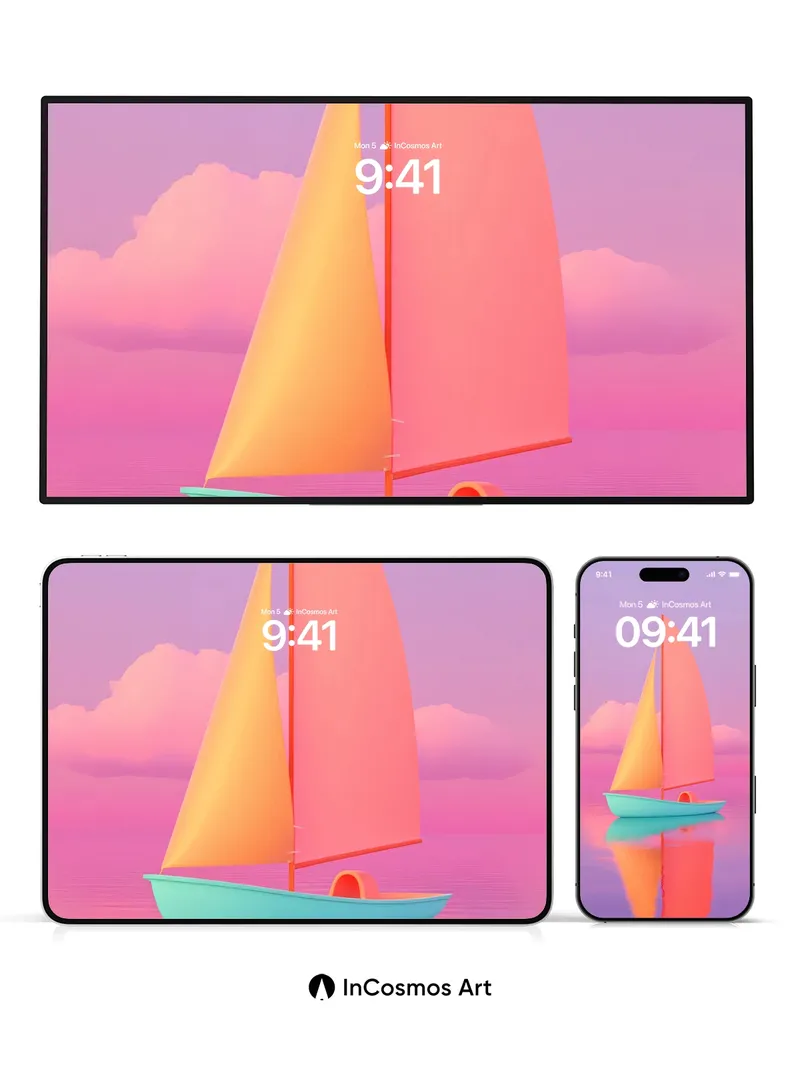 Serene Sailboat Wallpaper with Pastel Reflections
