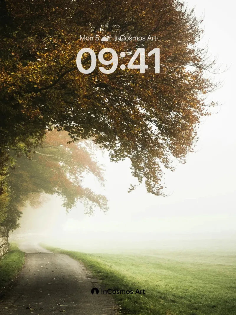 Misty Pathway Wallpaper with Autumn Whispers