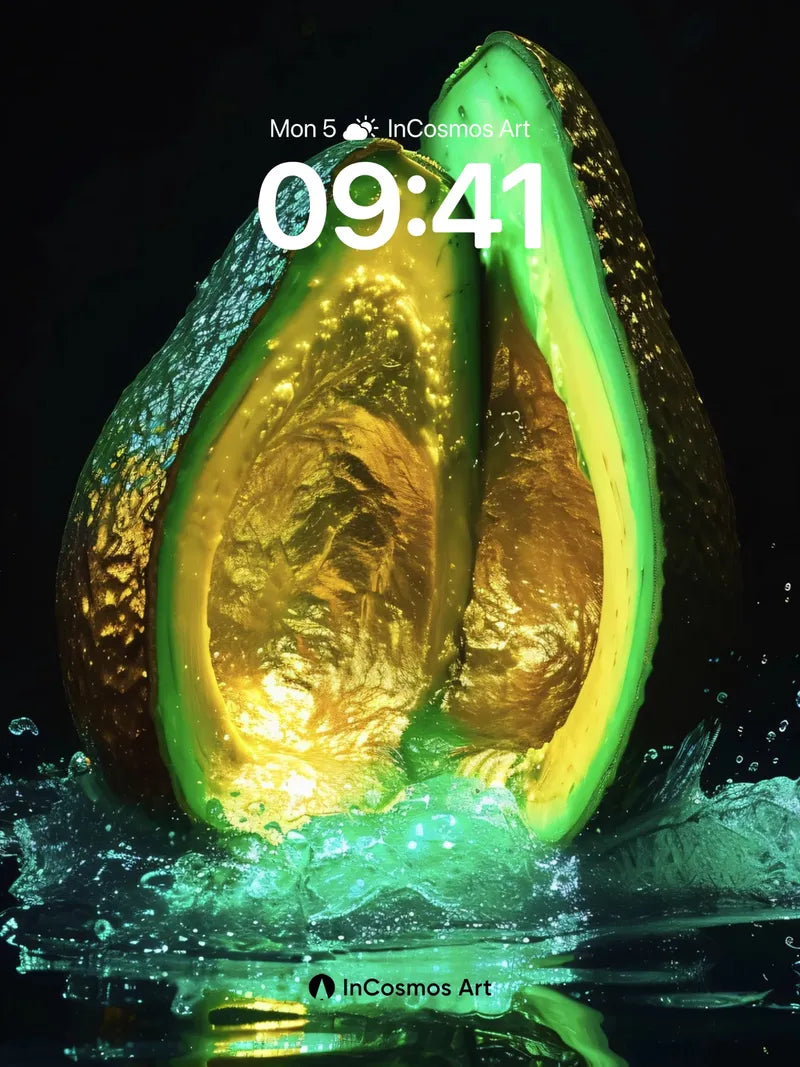 Luminous Avocado Wallpaper with Liquid Reflections