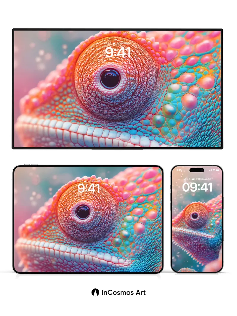 Luminous Chameleon Wallpaper with Iridescent Scales