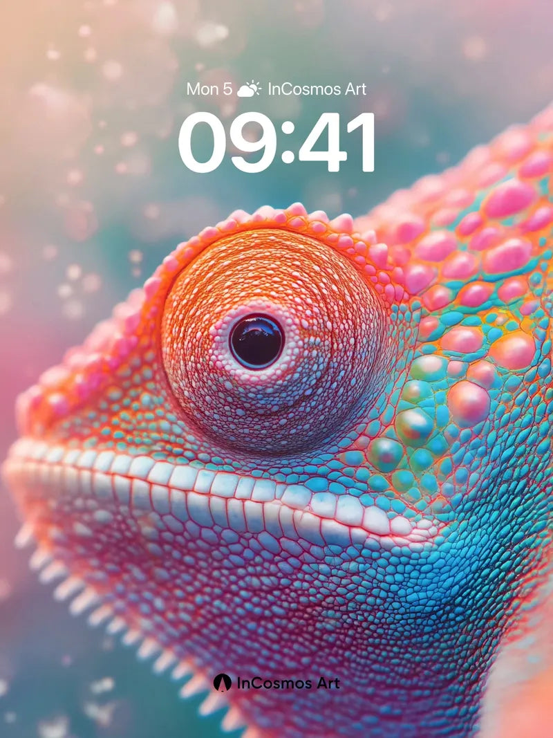 Luminous Chameleon Wallpaper with Iridescent Scales