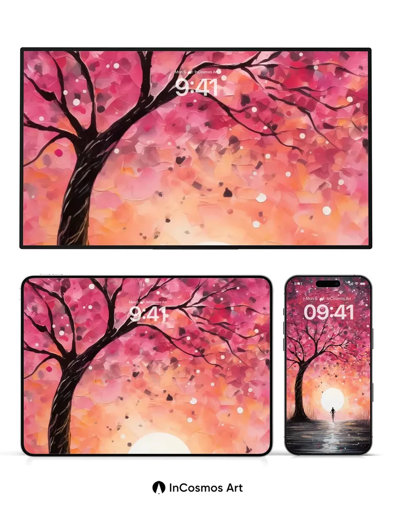 Crimson Reverie Wallpaper with Floating Light