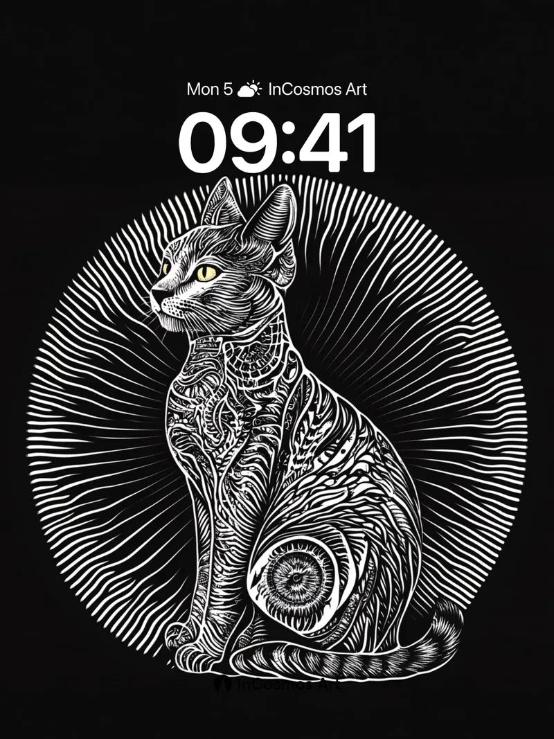 Sacred Geometry Cat Wallpaper with Cosmic Lines
