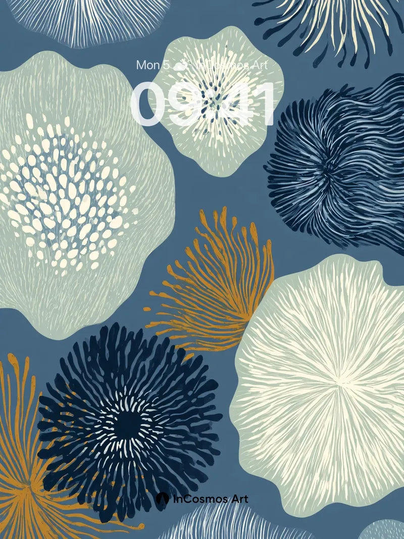 Oceanic Whispers Wallpaper with Textured Blooms wallpaper for iPhone, iPad & Mac