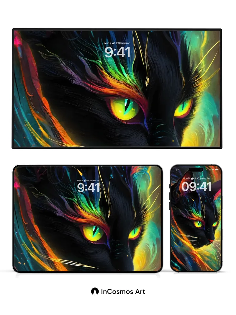 Cosmic Shadow Wallpaper with Neon Eyes