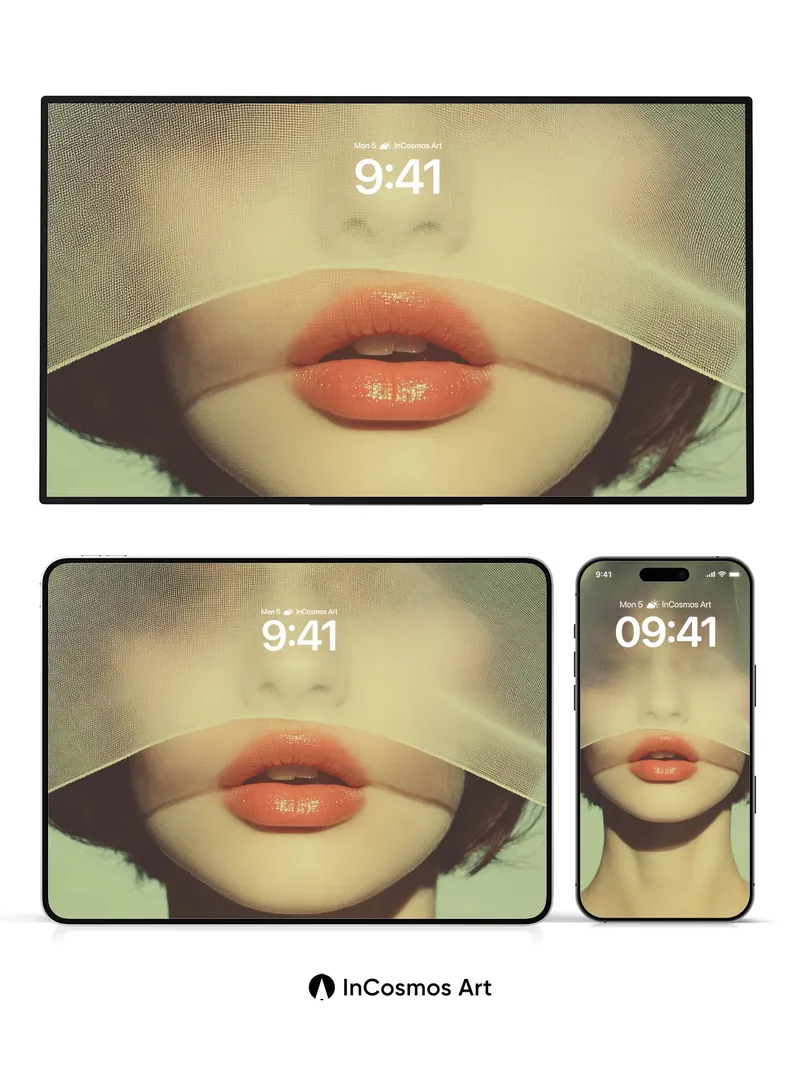 Veiled Whisper Wallpaper with Coral Lips