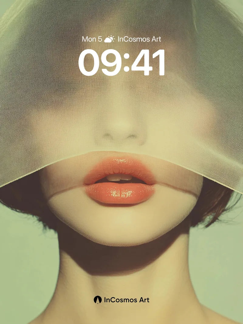 Veiled Whisper Wallpaper with Coral Lips