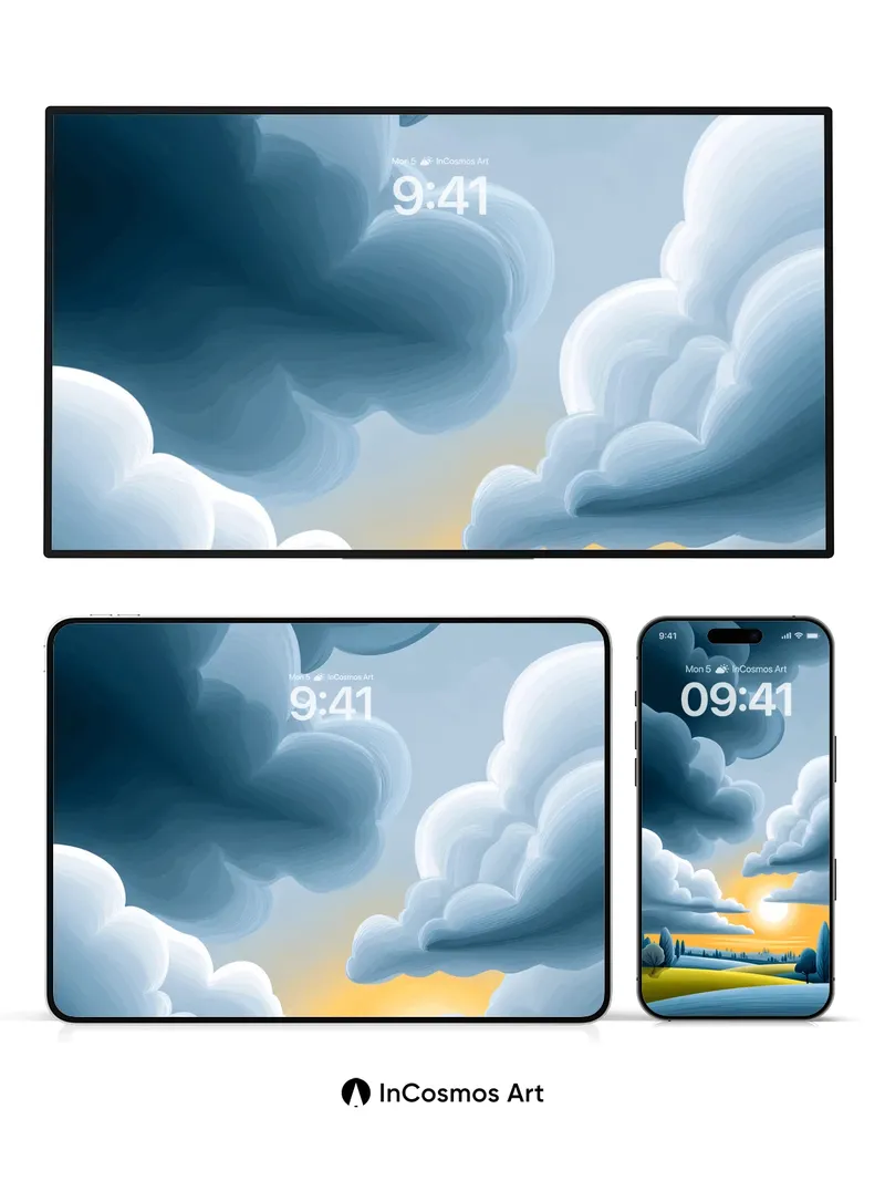 Serene Horizon Wallpaper with Golden Sunburst