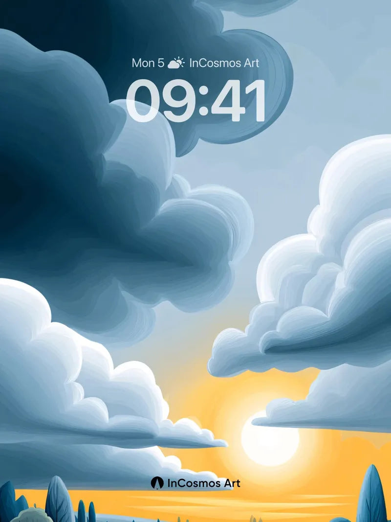 Serene Horizon Wallpaper with Golden Sunburst