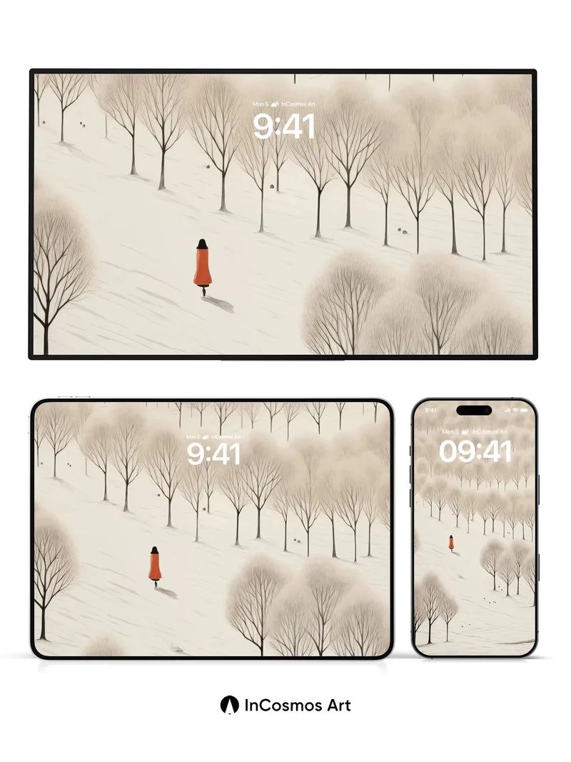 Serenity Snowdrift Wallpaper with Solitary Figure